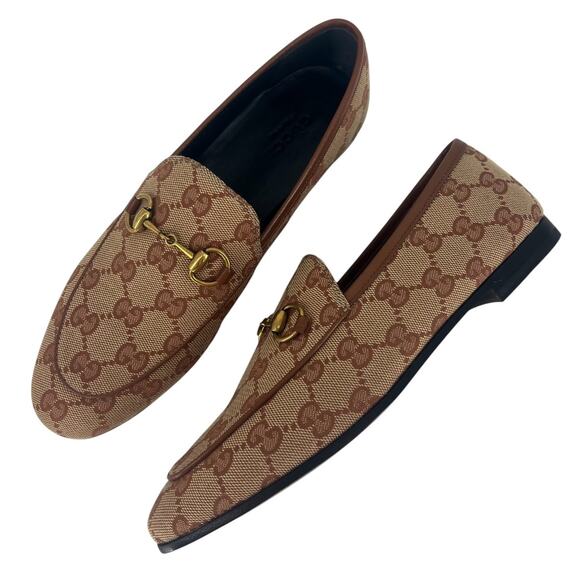 Gucci Jordaan Canvas GG Monogram Horsebit Loafers in Beige Ruggine Rust - Picture 3 of 14